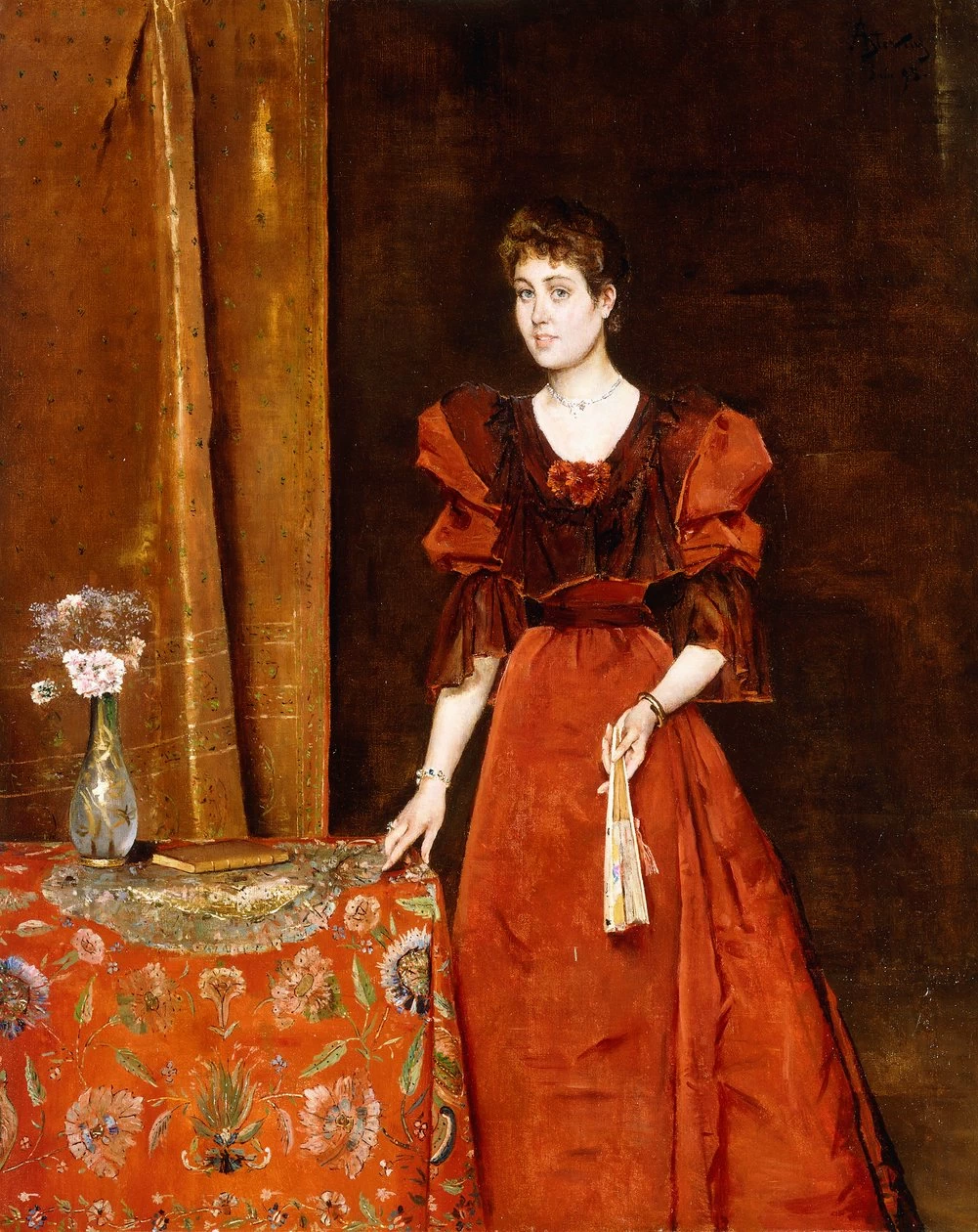 Alfred Émile Stevens - Elegante signora con un ventaglio